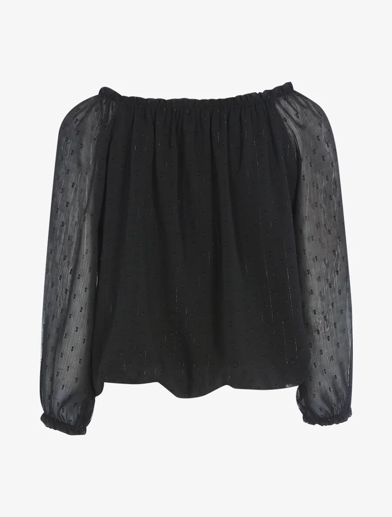 Bluse mit elastischem Kragen aus feinem Voile - Schwarz