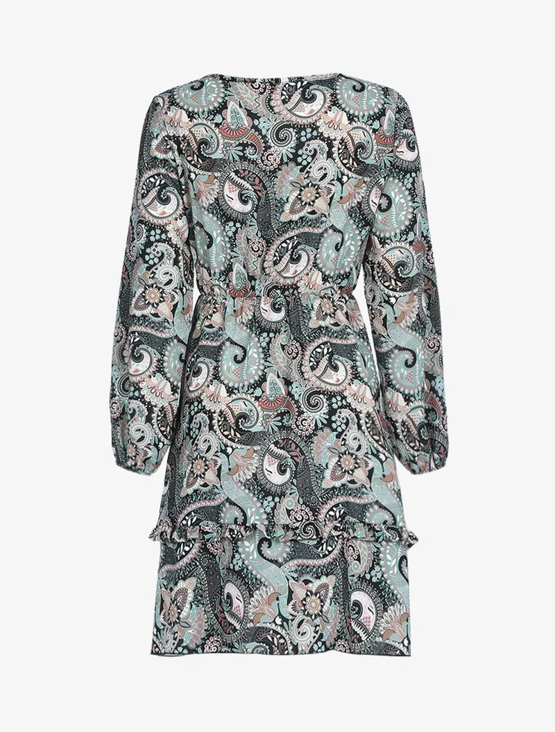 Volantkleid mit Paisleymuster - Schwarz