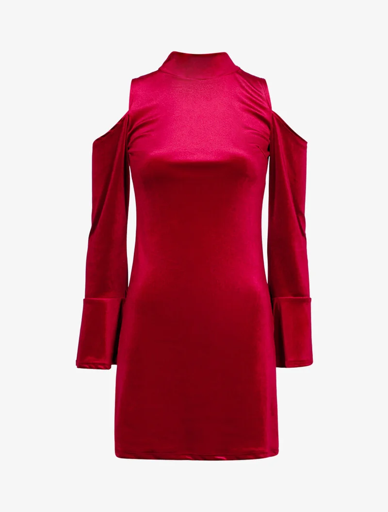 Schulterfreies Samtkleid - Bordeaux