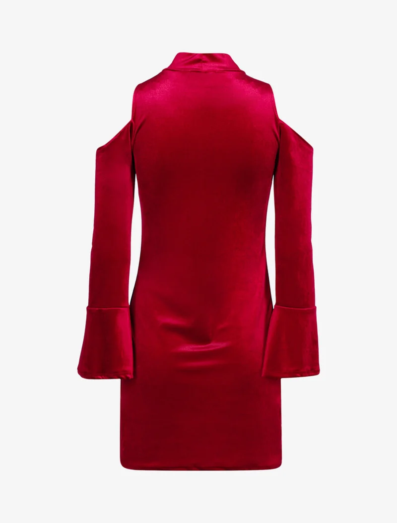 Schulterfreies Samtkleid - Bordeaux
