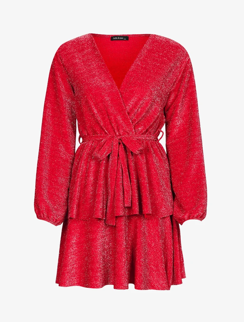 Paillettenkleid mit Rüschensaum - Rot