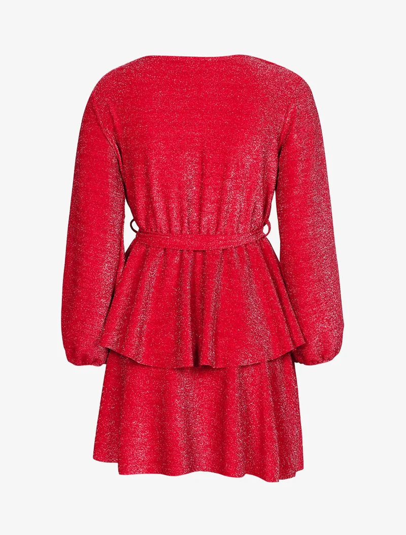 Paillettenkleid mit Rüschensaum - Rot