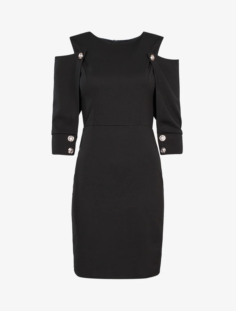 Kleid mit geknöpften Ärmeln - Schwarz