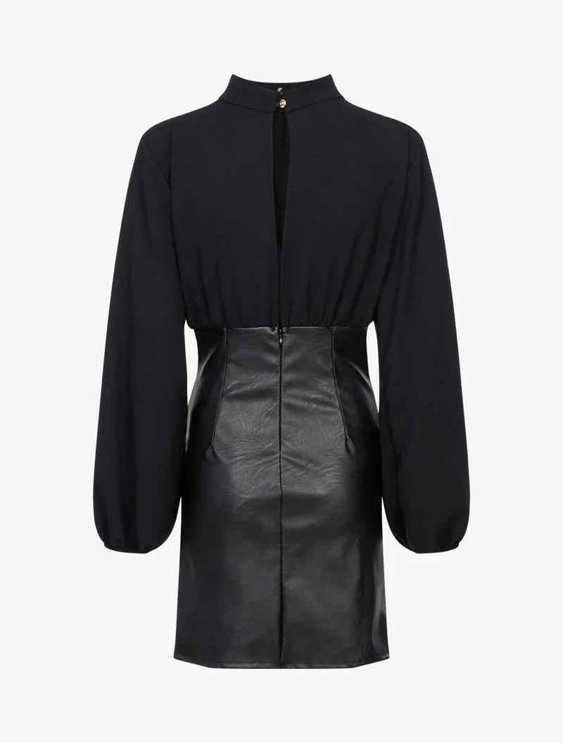 Kleid aus Voile und plissiertem Kunstlederrock - Schwarz