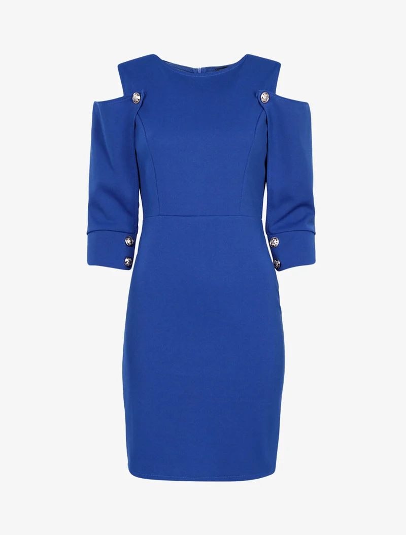 Kleid mit geknöpften Ärmeln - Elektrisches Blau