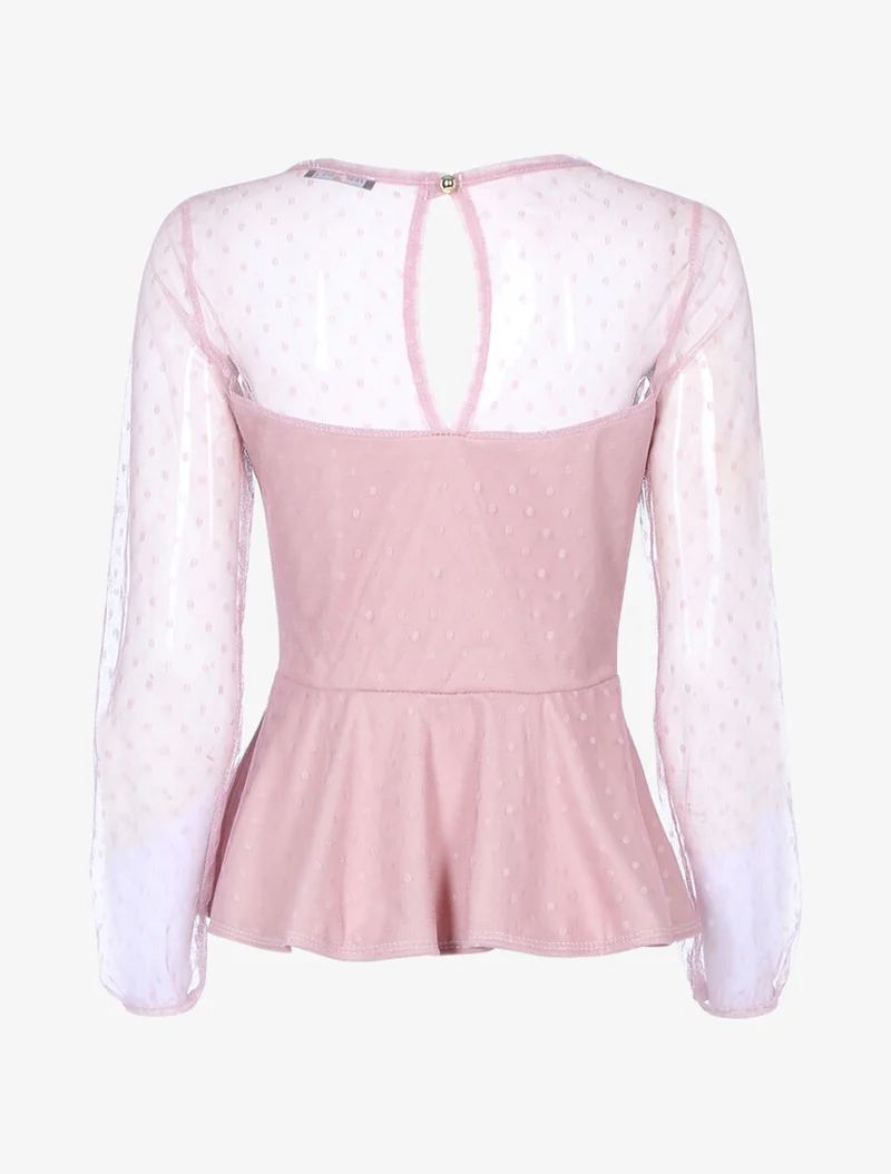Gepunktetes Peplum-Top - Rose