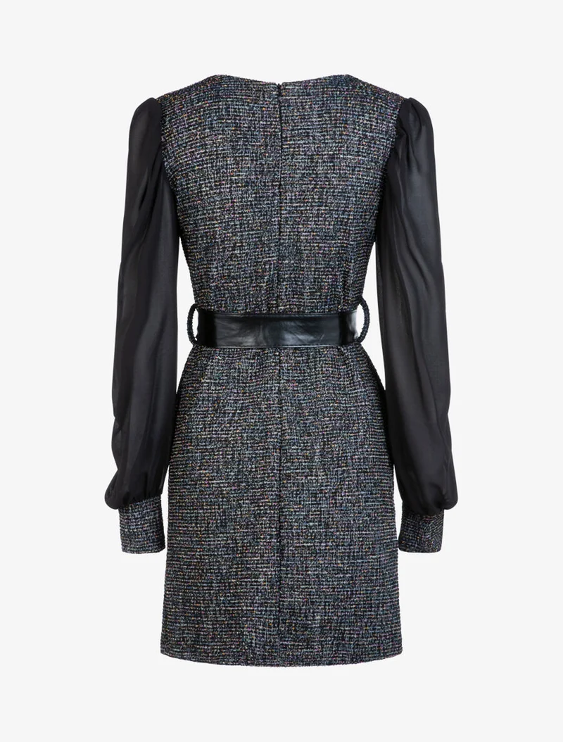 Mehrfarbiges Strickkleid mit Struktur - Schwarz