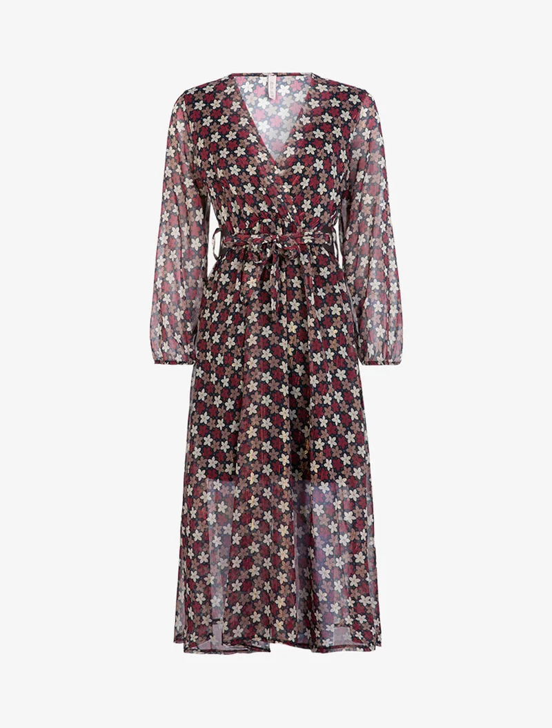 Langes Kleid mit Blumenmuster - Bordeaux
