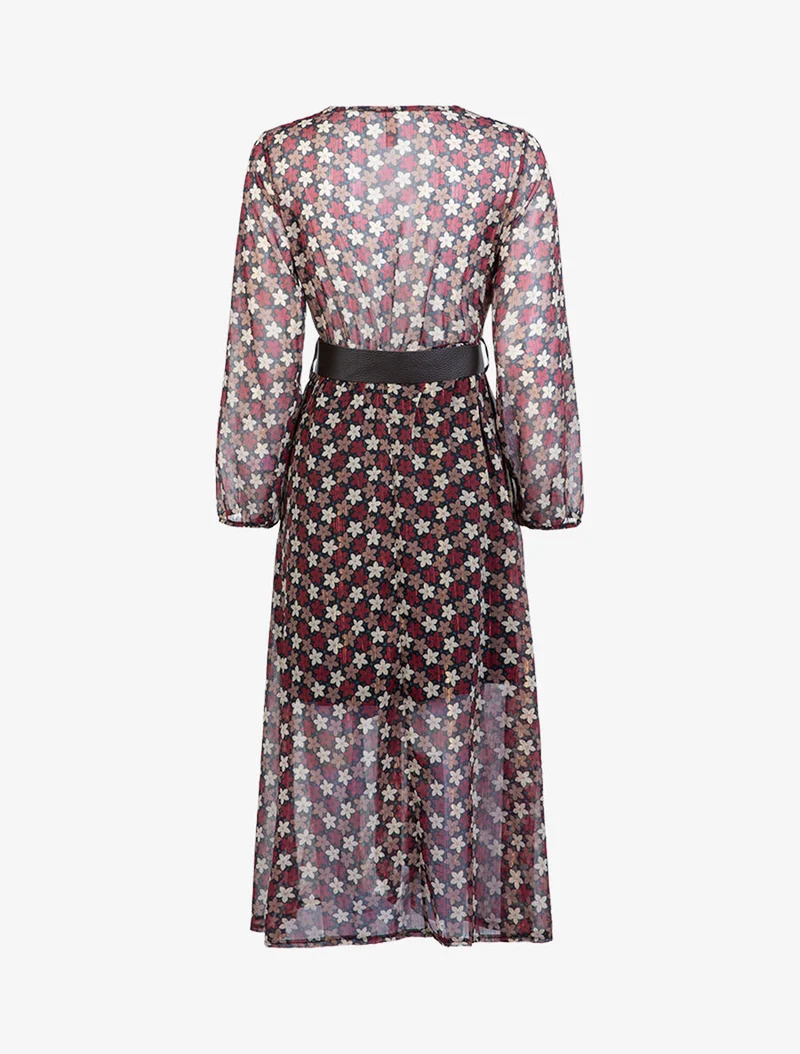 Langes Kleid mit Blumenmuster - Bordeaux