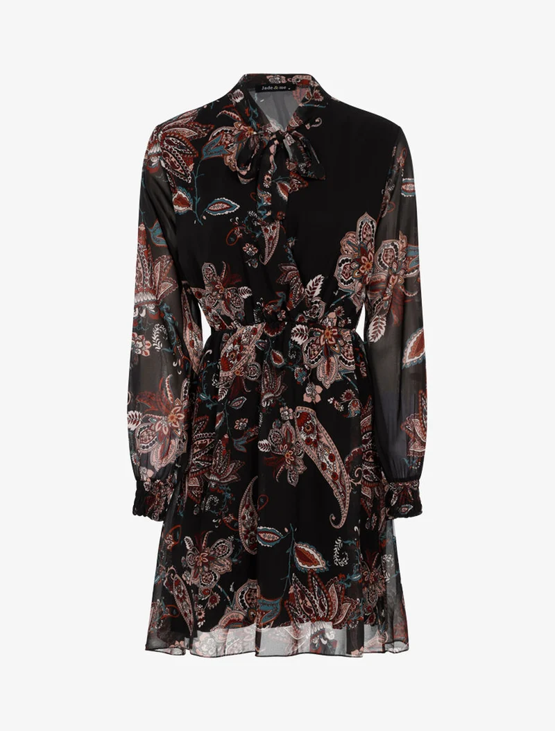 Kleid mit floralem Paisley-Print - Schwarz