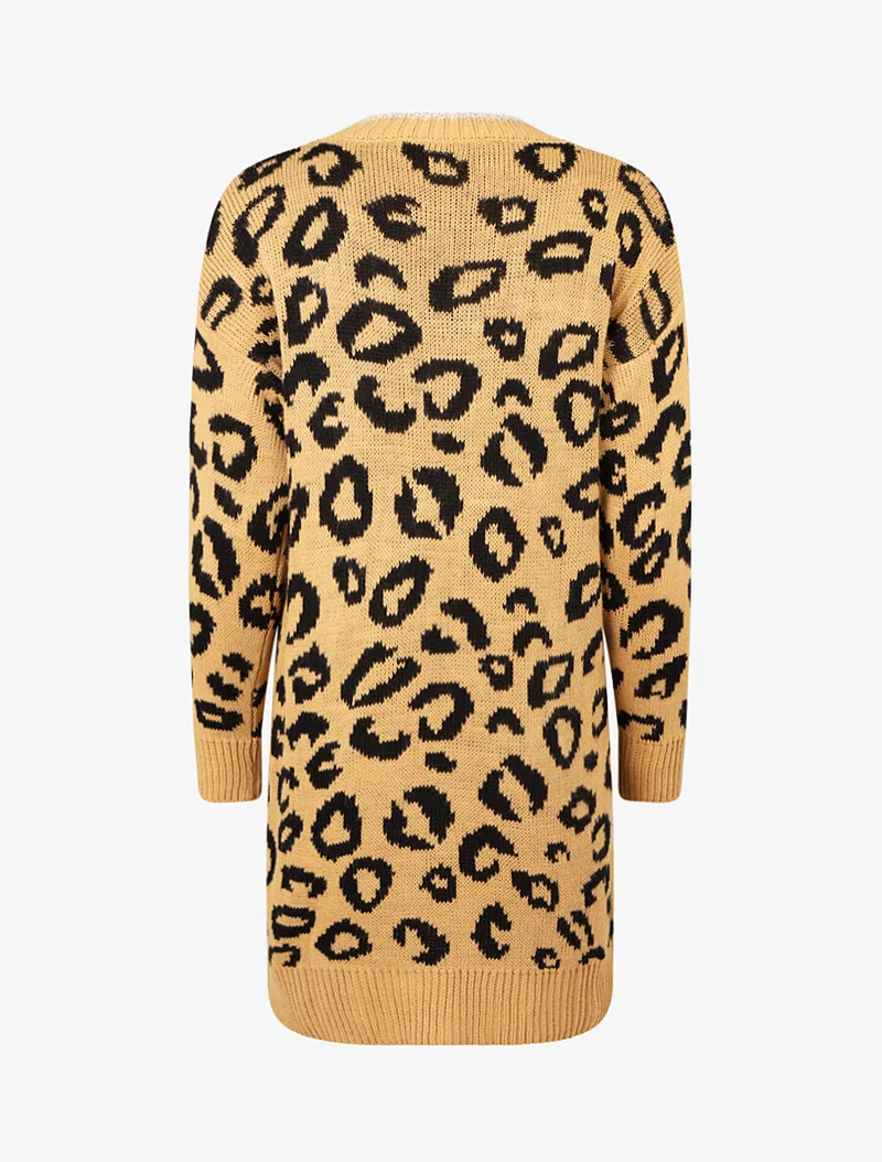 Abstraktes Leopardenmuster Strickkleid - Helles Kamel