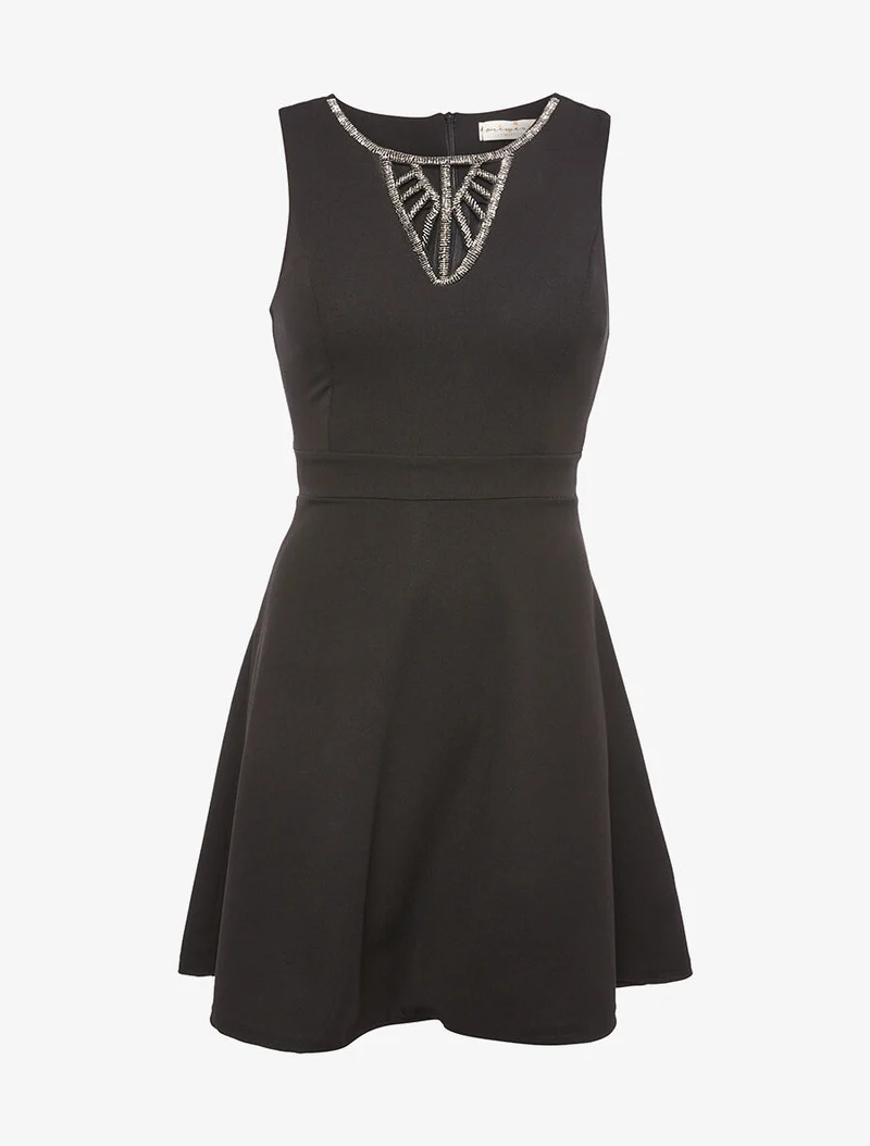Silbernes Dekolleté-Kleid - Schwarz