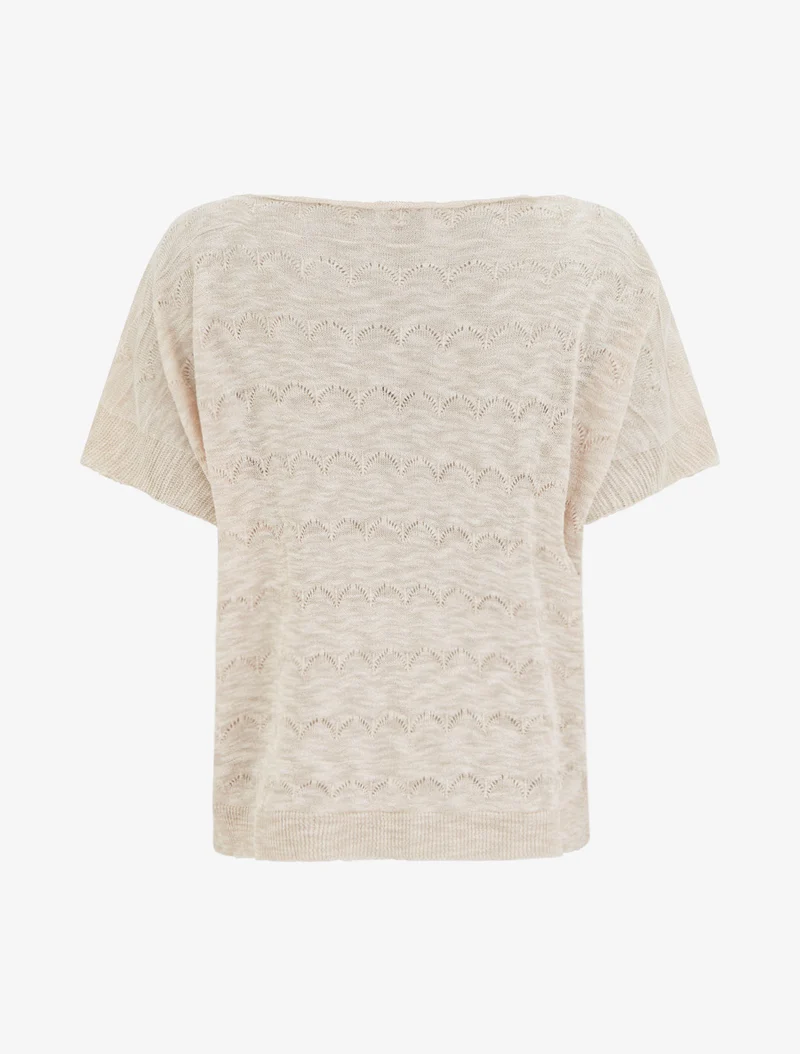 Gestricktes Top mit Lochmuster und kurzen Ärmeln - Beige