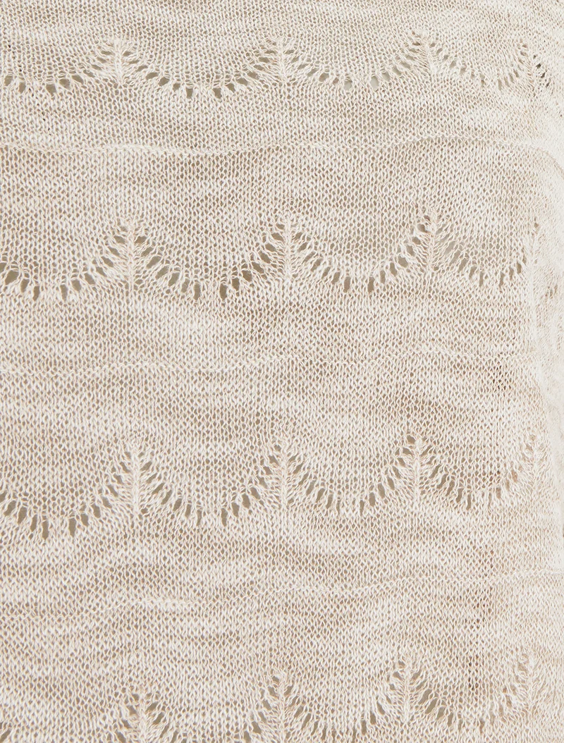 Gestricktes Top mit Lochmuster und kurzen Ärmeln - Beige