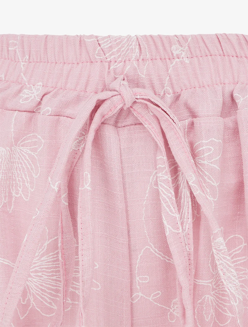 Leinenhose mit Blumenstickerei - Rose
