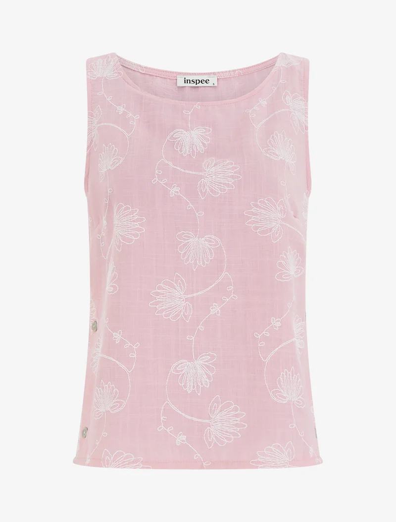 Leinenoberteil mit Blumenstickerei - Rose