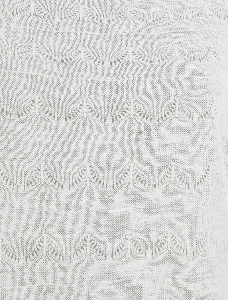 Gestricktes Top mit Lochmuster und kurzen Ärmeln - Weiß