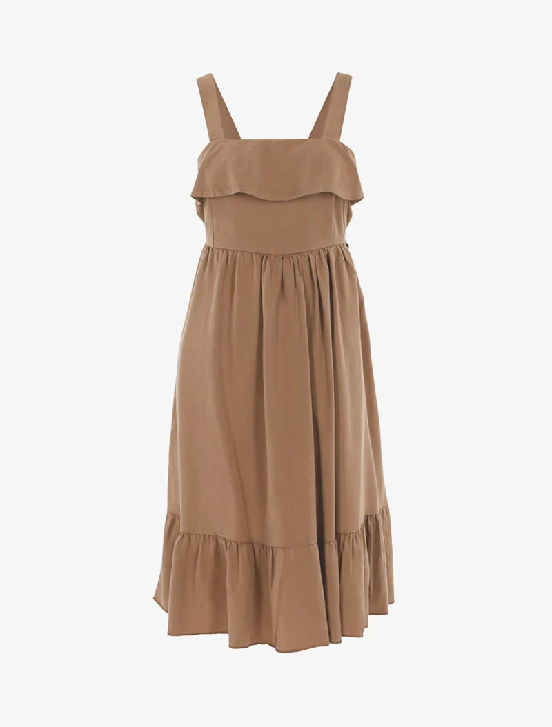 Kleid mit Volantkante - Kamel