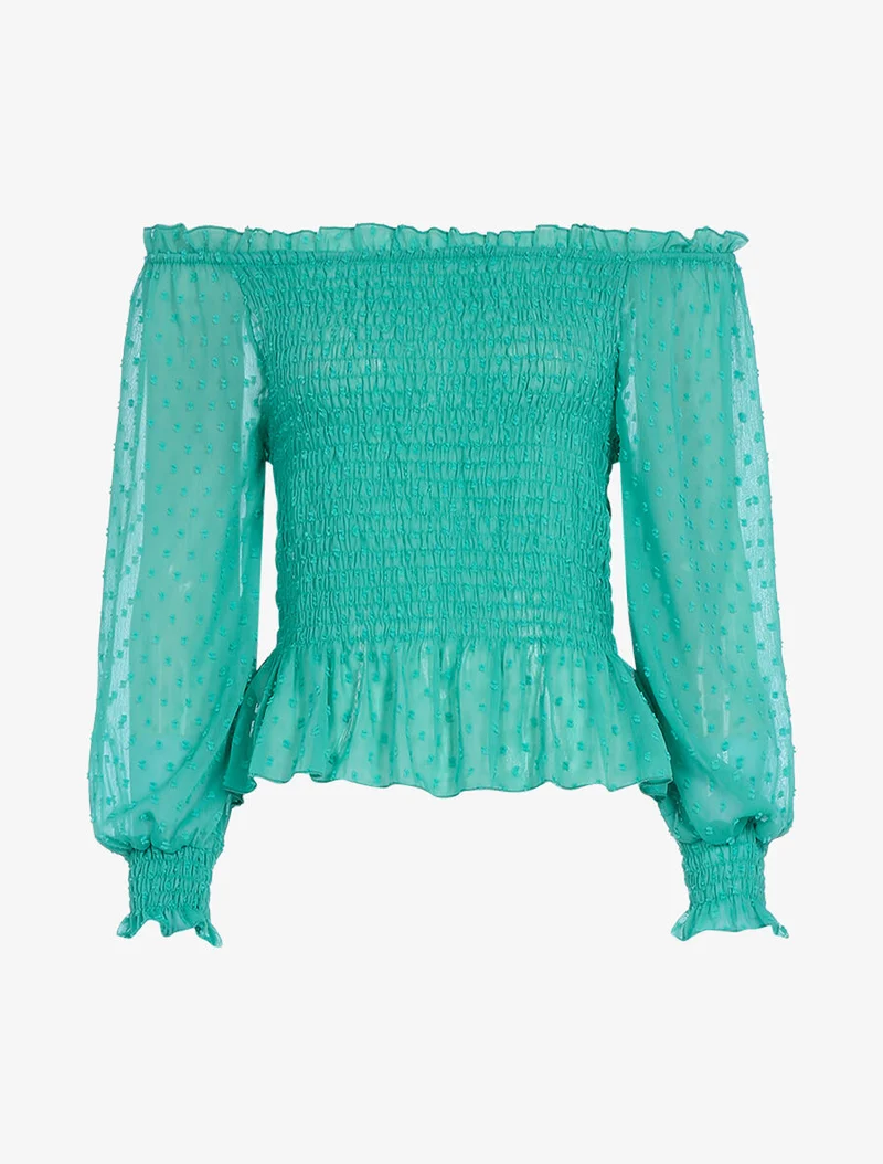 Crop-Top mit gesprenkelten Details - Türkisblau