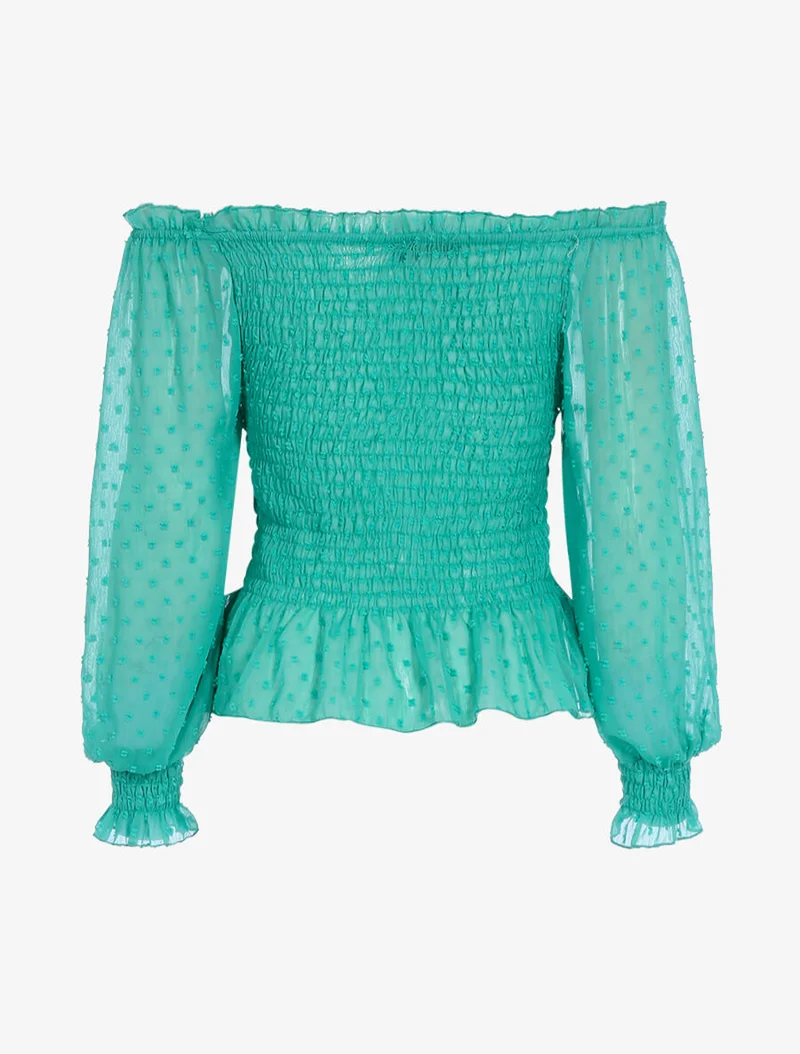 Crop-Top mit gesprenkelten Details - Türkisblau