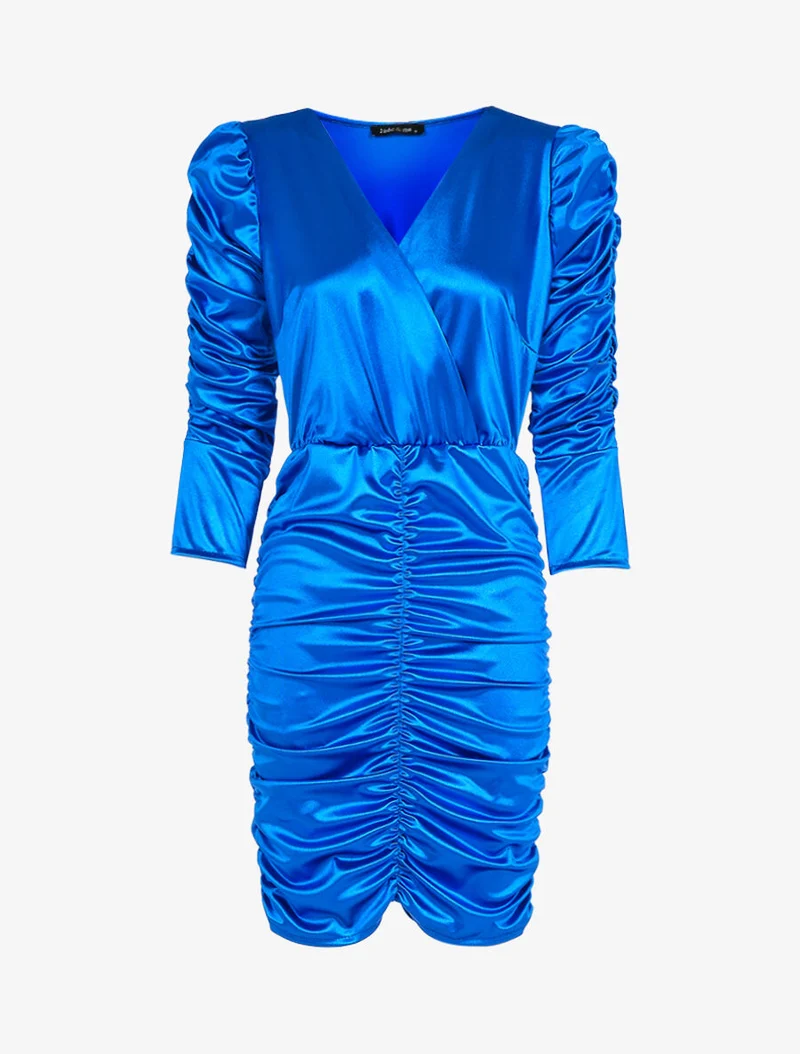 Gerafftes Kleid mit langen Ärmeln - Elektrisches Blau