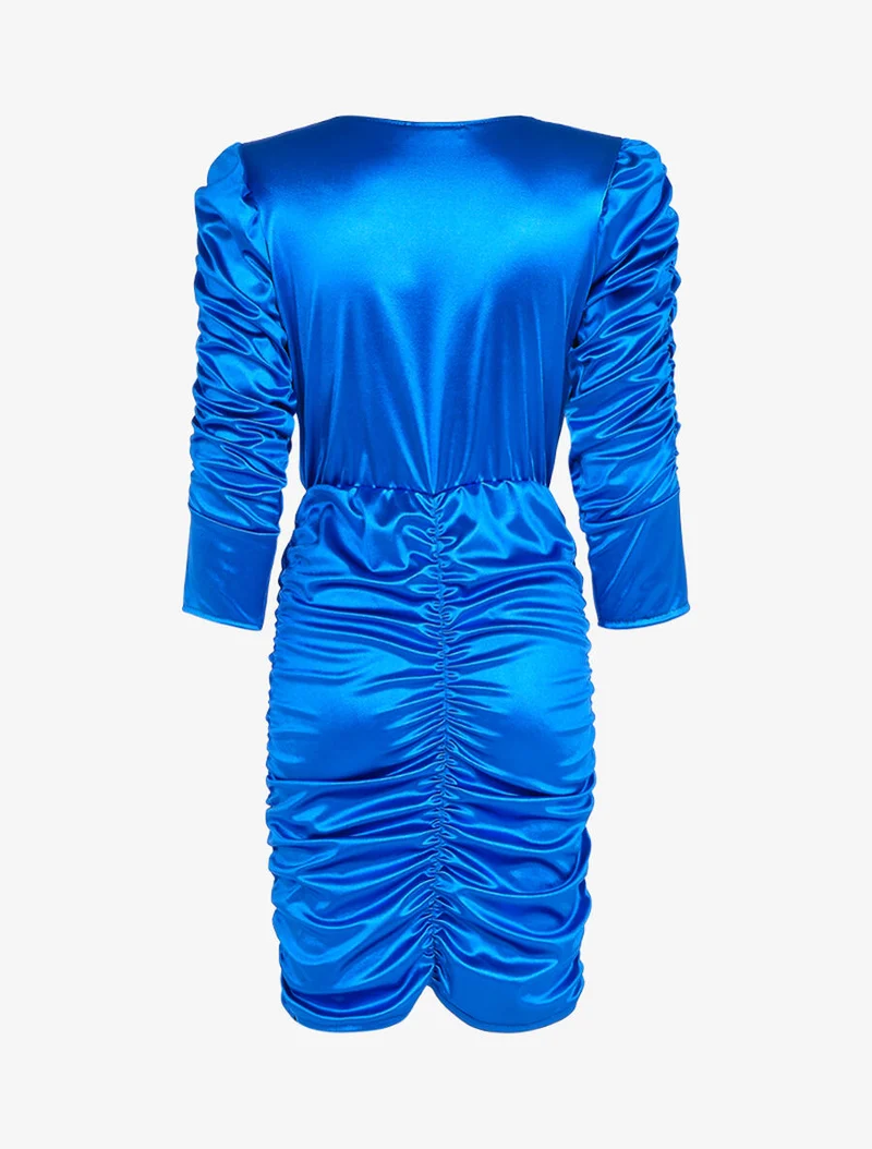Gerafftes Kleid mit langen Ärmeln - Elektrisches Blau
