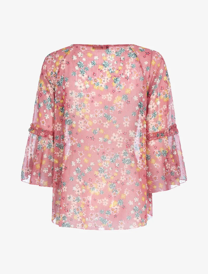 Transparente Bluse aus bedrucktem Voile - Dunkelrosa