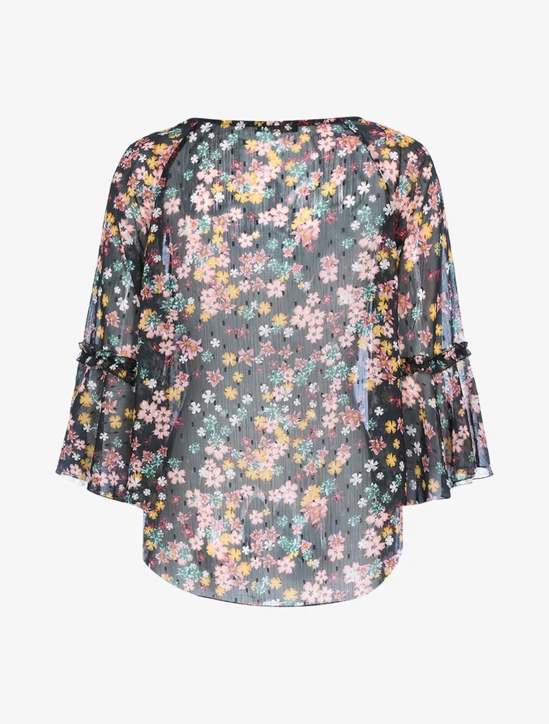Transparente Bluse aus bedrucktem Voile - Schwarz