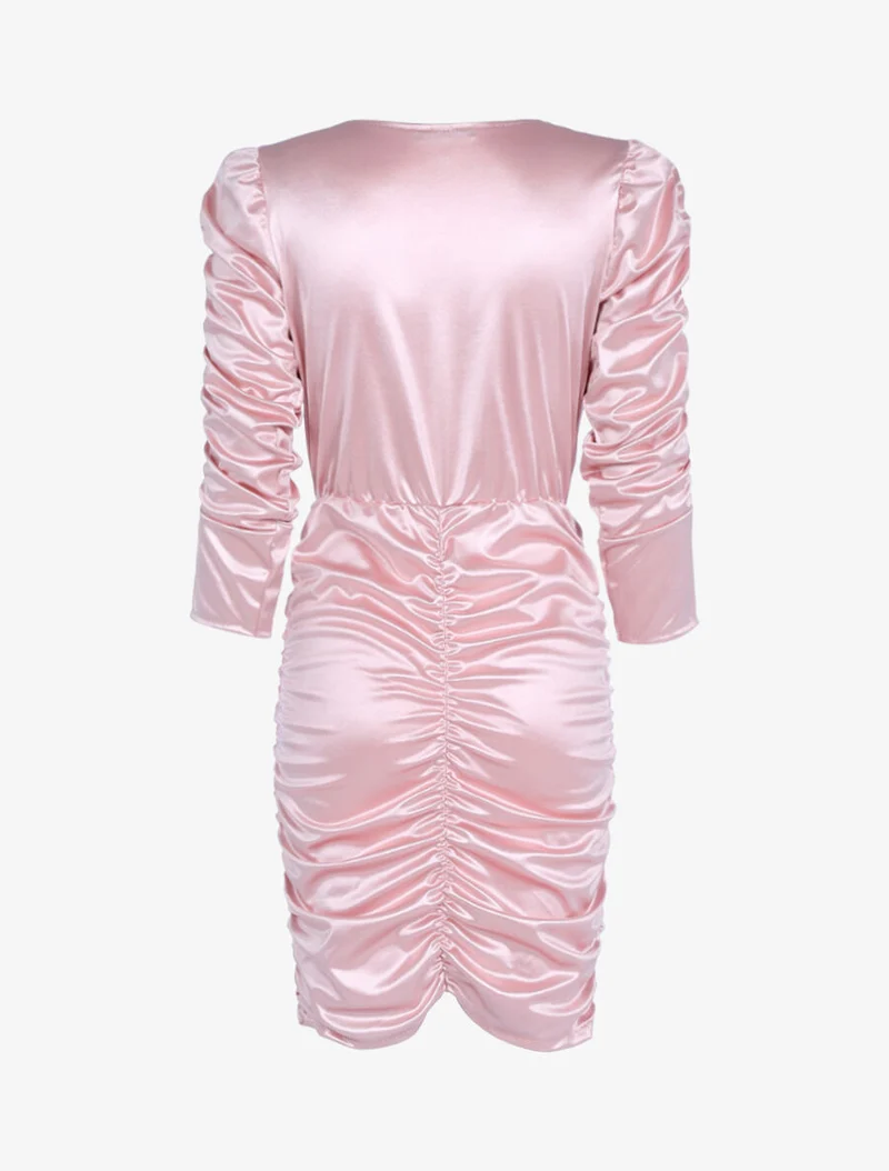 Gerafftes Kleid mit langen Ärmeln - Rose