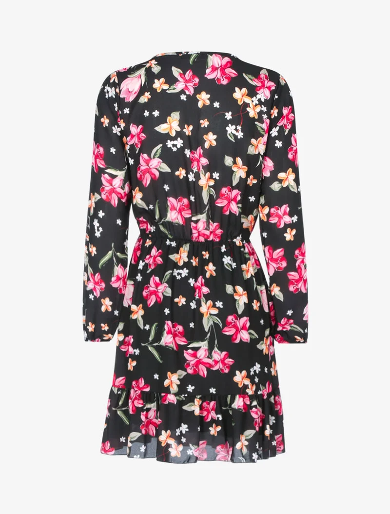Blumenkleid mit durchbrochenem Oberteil - Schwarz