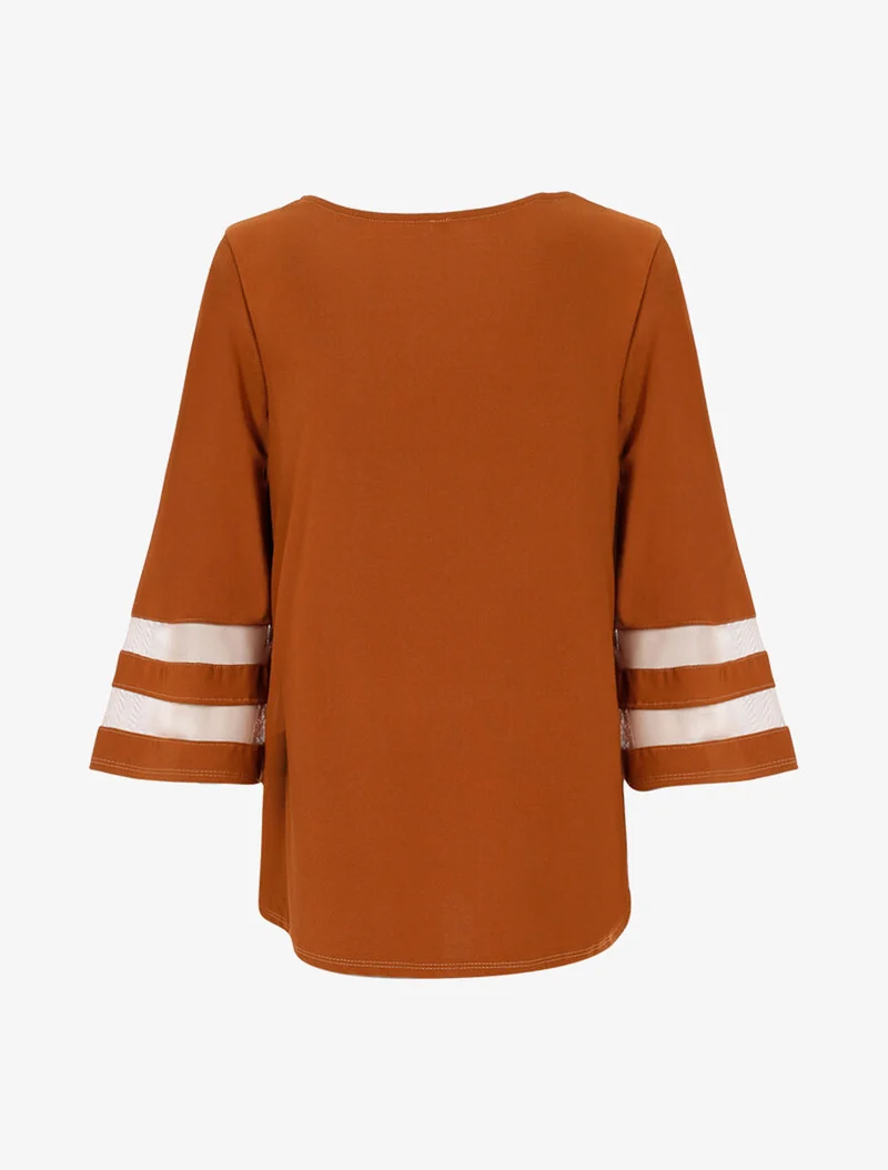 Oversize-Top mit transparenten Streifenärmeln - Kamel