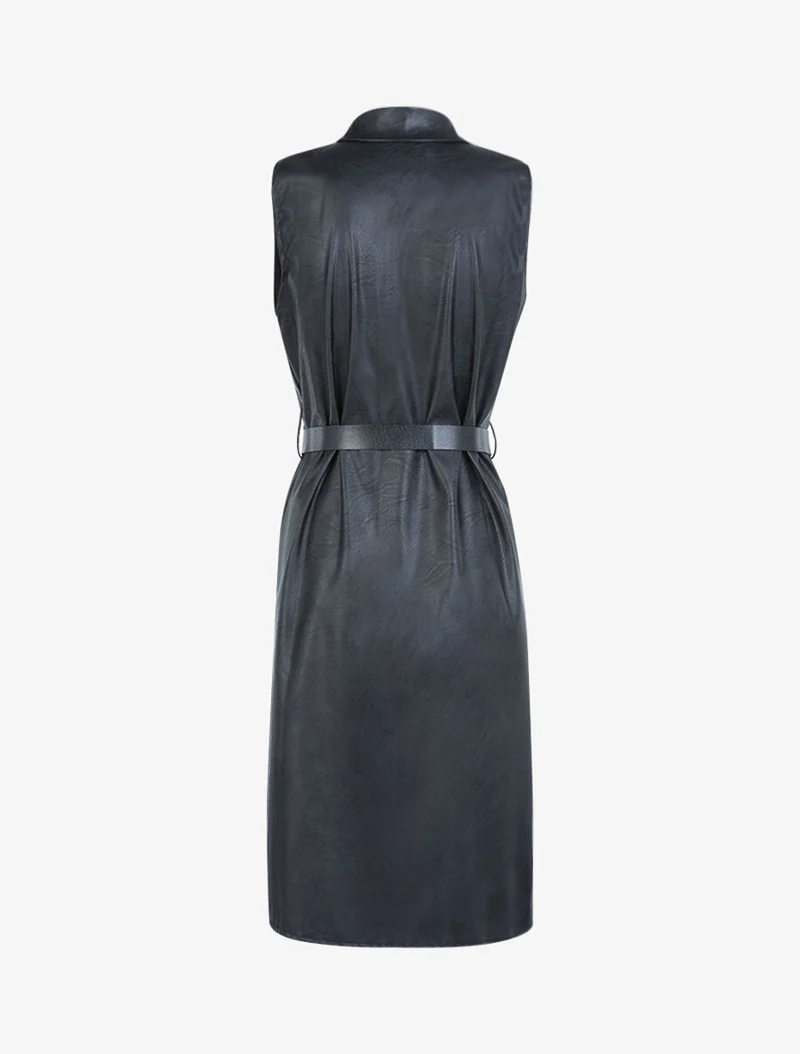 Midi-Kleid aus Kunstleder - Schwarz