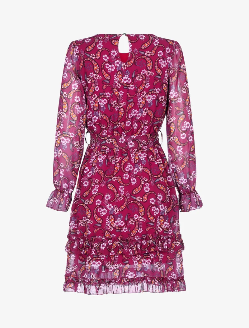 Rüschenkleid mit Blumenmuster - Kirschrot