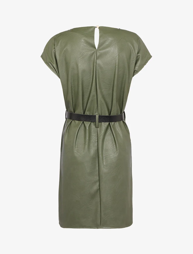 Gerade geschnittenes Kleid aus Kunstleder - Kaki