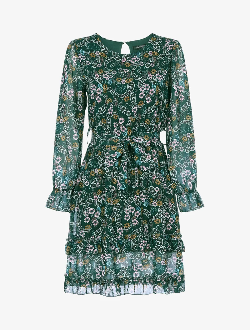 Rüschenkleid mit Blumenmuster - Dunkelgrün