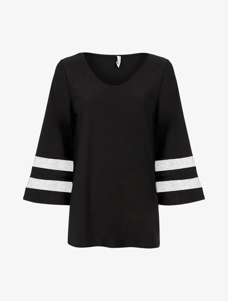 Oversize-Top mit transparenten Streifenärmeln - Schwarz