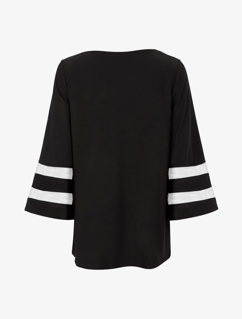 Oversize-Top mit transparenten Streifenärmeln - Schwarz