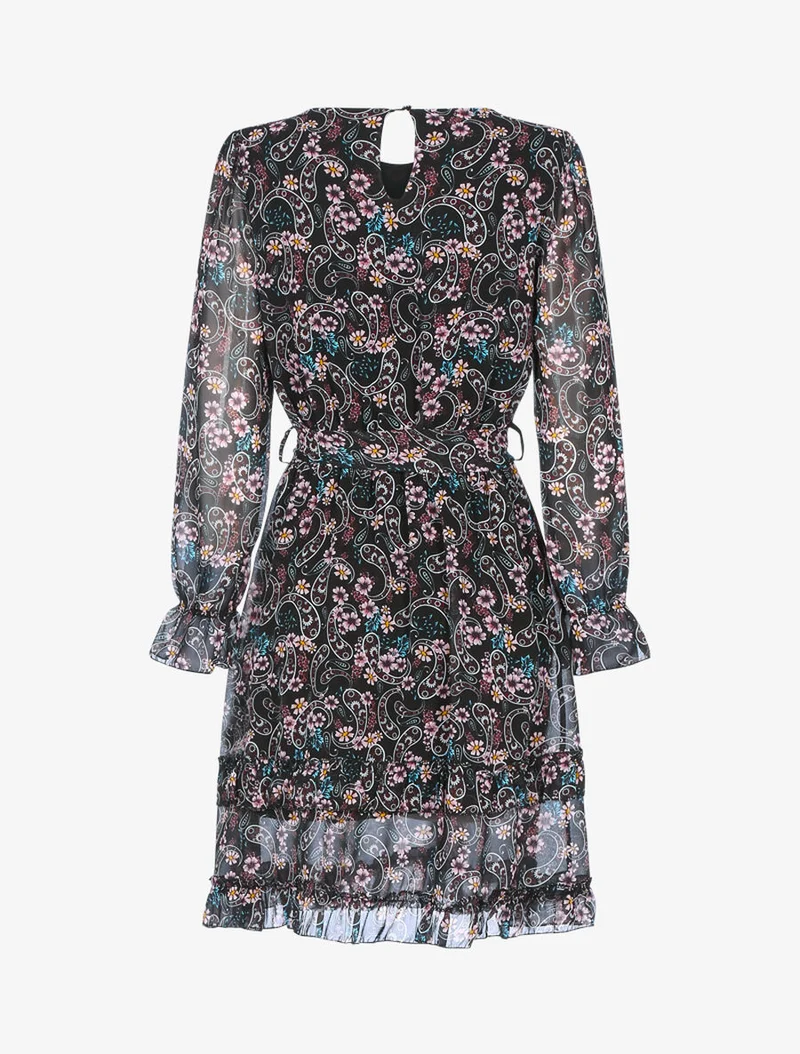 Rüschenkleid mit Blumenmuster - Schwarz