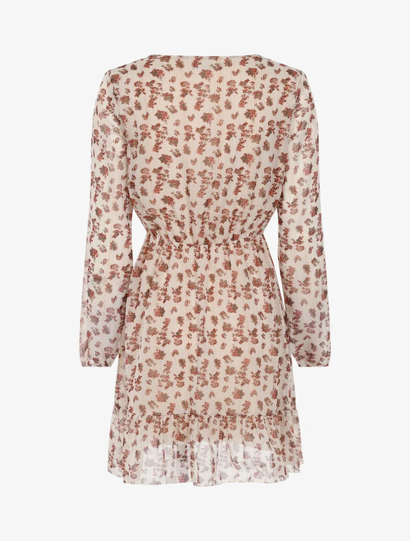 Blumenkleid mit Spitzenausschnitt - Beige