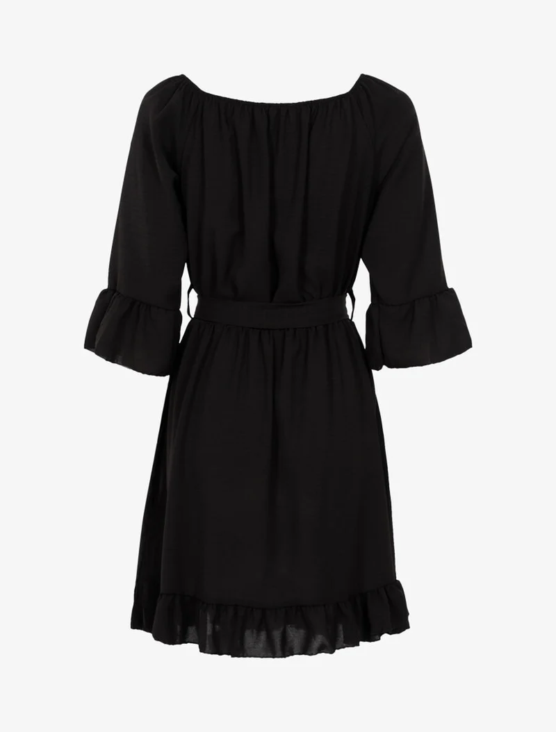 Fließendes Kleid mit Volants - Schwarz