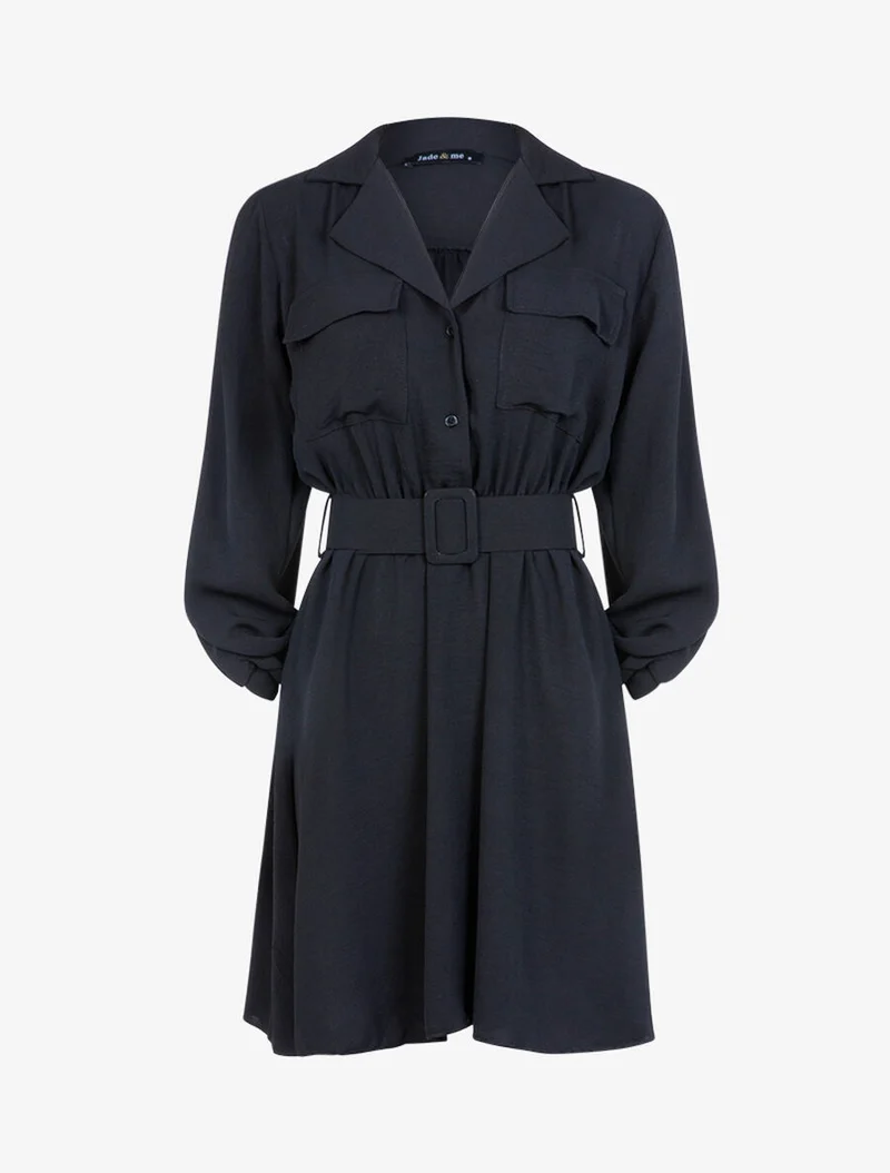 Hemdblusenkleid im Skater-Stil - Schwarz