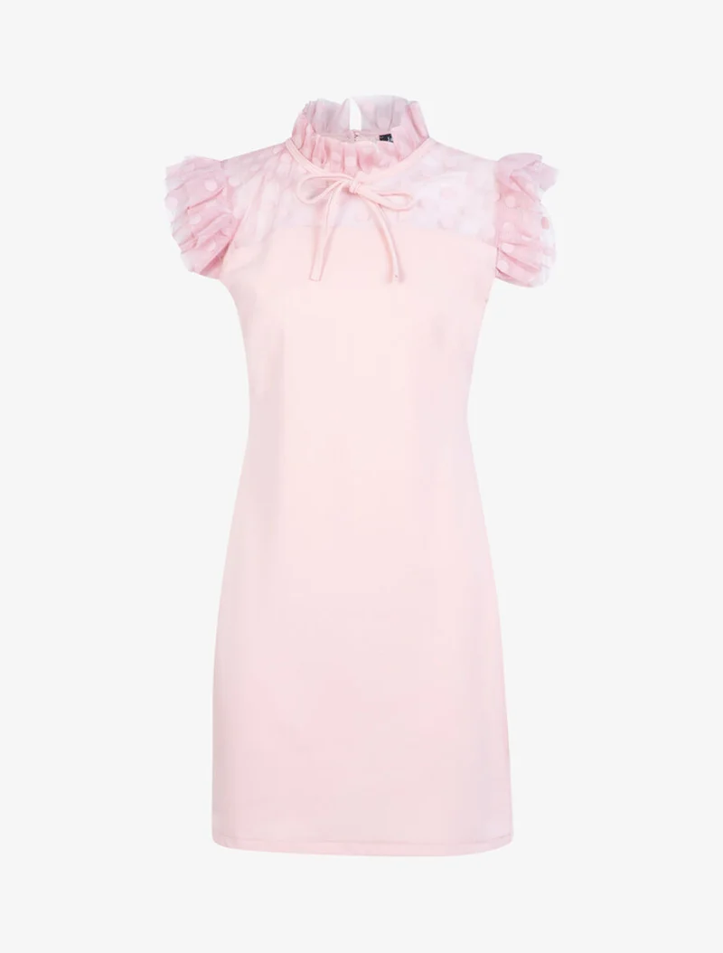 Kleid mit durchbrochenen Tüll-Details und Punkten - Rose