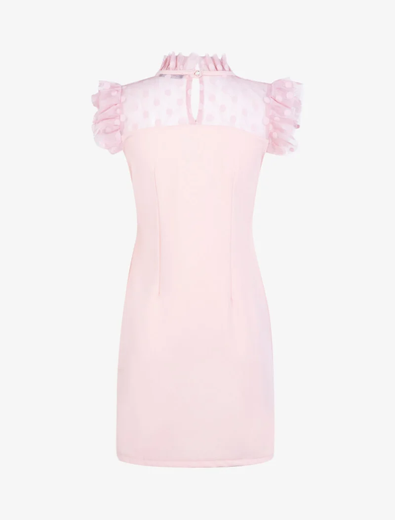 Kleid mit durchbrochenen Tüll-Details und Punkten - Rose