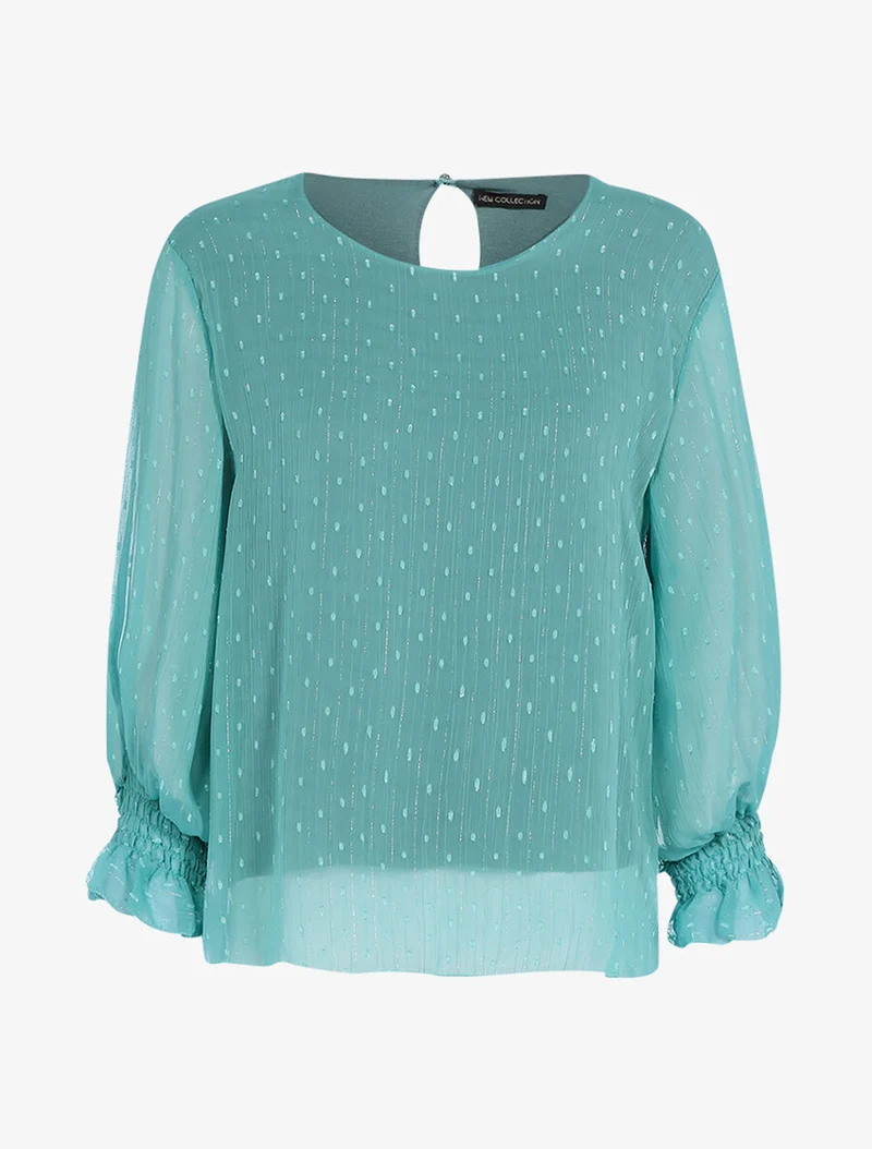 Bluse aus Voile mit elastischen Bündchen - Türkis