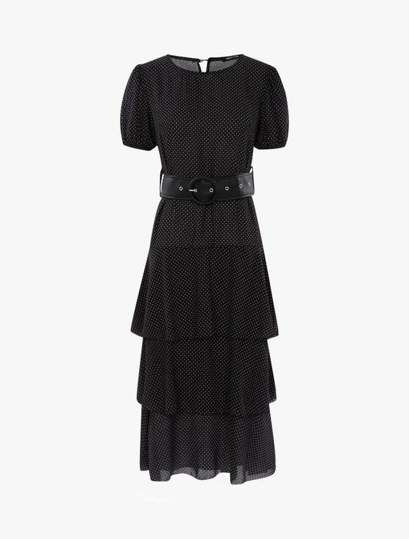 Kleid mit Punkten und Rüschen - Schwarz