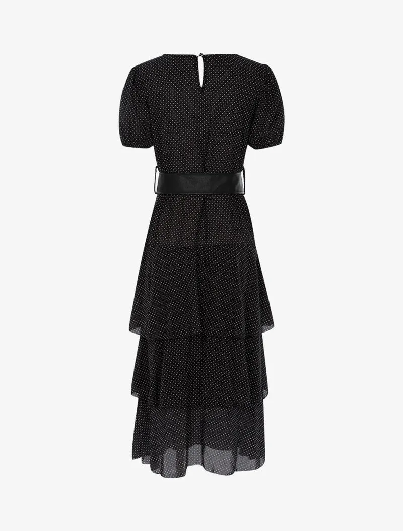Kleid mit Punkten und Rüschen - Schwarz