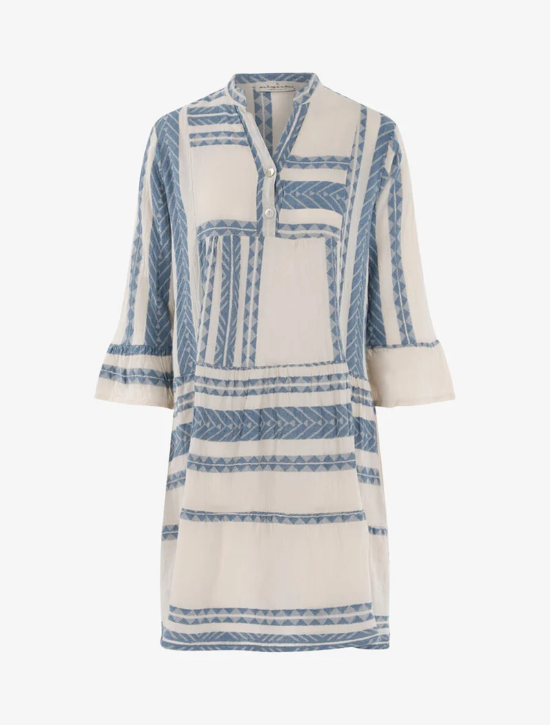 Böhmisches Kleid mit Drucken - Blaues Wagenrad