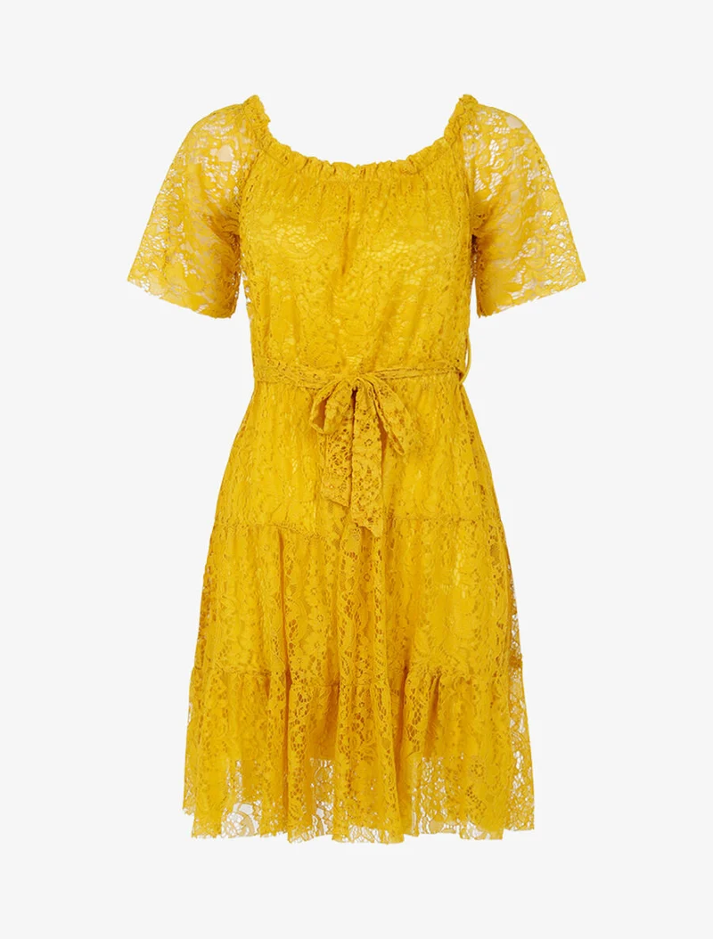 Blumenspitzenkleid gefüttert - Gelb