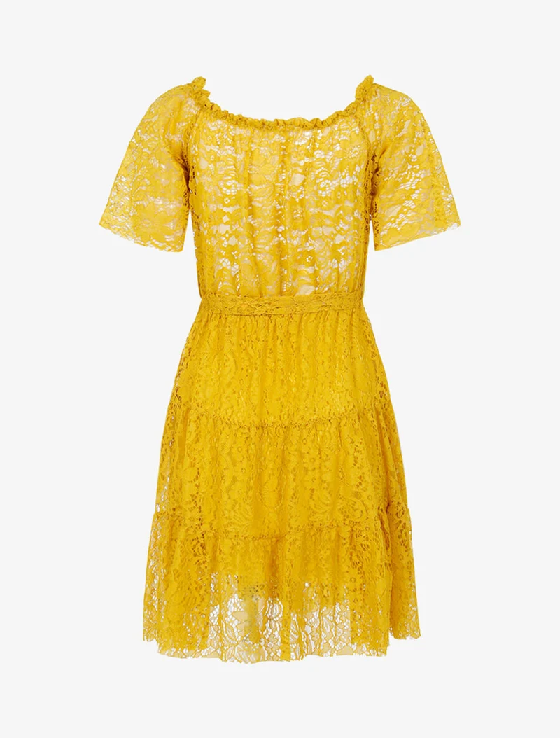 Blumenspitzenkleid gefüttert - Gelb