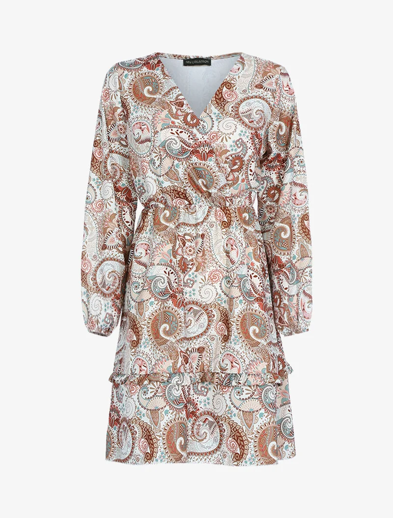 Volantkleid mit Paisleymuster - Beige